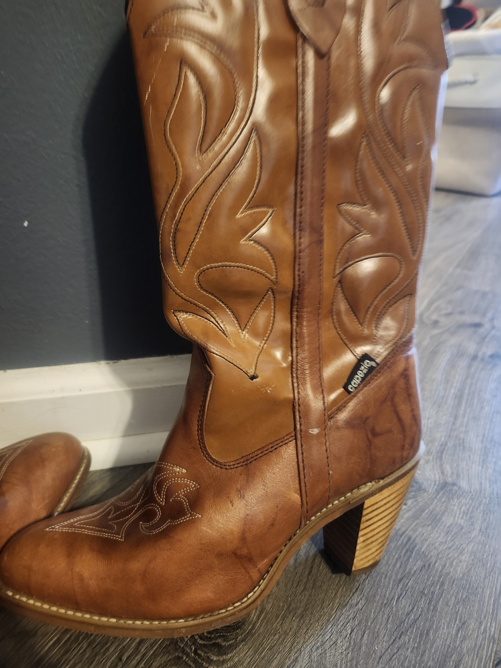 Capezio Tan Western Leather Mid-Calf Boot with Stacked Heel 8.5